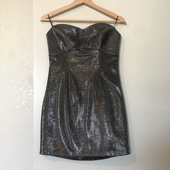NWT—Guess gunmetal multi strapless lurex bonded mini dress, Medium - Picture 3 of 11